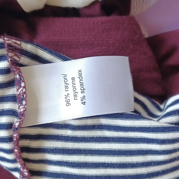 Maurice’s Burgundy Cardigan W/Black&White Stripes, XS, 20" PTP, 28"L - Picture 6 of 7